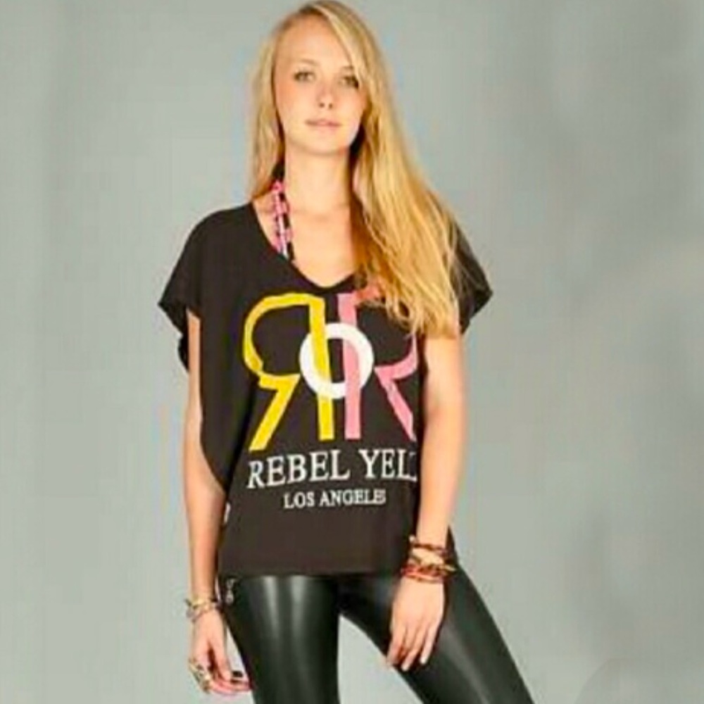 EUC Rebel Yell LA Logo Burnout Rocker Flowy Tee in Dirty Black Gray Size Small